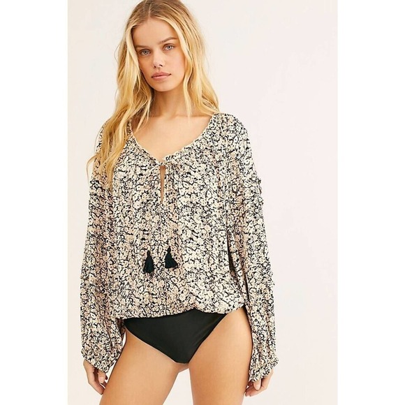 Free People All Tucks Printed Bodysuit Balloon Sleeve Floral Print Women's XS - Picture 3 of 12